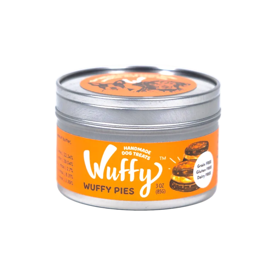 3 oz tin of Wuffy Pies handmade dog treats